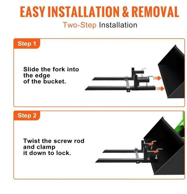 Alt view image 6 of 14 - VEVOR Pallet Forks, 2000 lbs Clamp on Pallet Forks, 43" Total Length Tractor Bucket Forks with Adjustable Stabilizer bar, Heavy Duty Pallet Forks for Tractor Attachments, Skid Steer, Loader Bucket