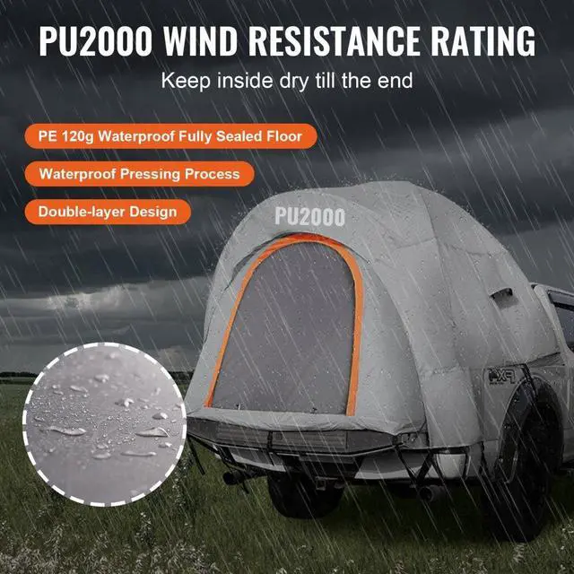 Alt view image 3 of 7 - VEVOR Truck Bed Tent, 5.5'-6' Pickup Truck Tent with Rain Layer and Carry Bag, Waterproof PU2000mm Double Layer Truck Tent for Camping, Accommodate 2-3 Person, for Camping Traveling Outdoor Activities