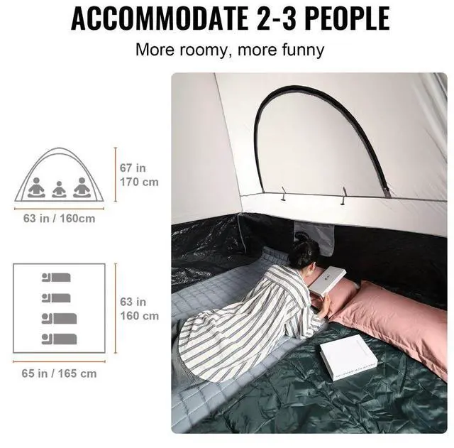 Alt view image 5 of 7 - VEVOR Truck Bed Tent, 5.5'-6' Pickup Truck Tent with Rain Layer and Carry Bag, Waterproof PU2000mm Double Layer Truck Tent for Camping, Accommodate 2-3 Person, for Camping Traveling Outdoor Activities