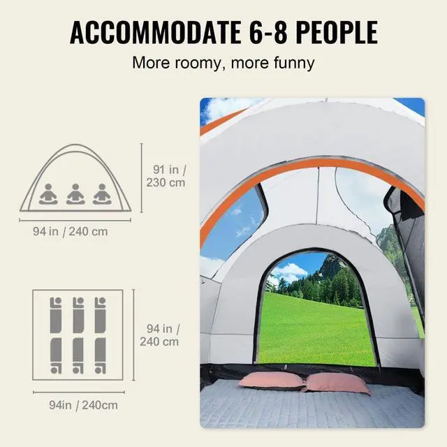 Alt view image 3 of 7 - VEVOR SUV Camping Tent, 8'-8' SUV Tent Attachment for Camping with Rain Layer and Carry Bag, PU2000mm Double Layer Truck Tent, Accommodate 6-8 Person, Rear Tent for Van Hatch Tailgate