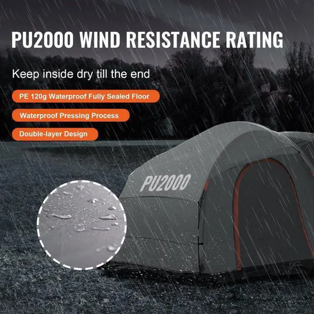 Alt view image 4 of 7 - VEVOR SUV Camping Tent, 8'-8' SUV Tent Attachment for Camping with Rain Layer and Carry Bag, PU2000mm Double Layer Truck Tent, Accommodate 6-8 Person, Rear Tent for Van Hatch Tailgate