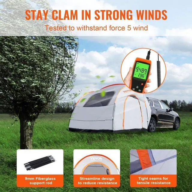 Alt view image 5 of 7 - VEVOR SUV Camping Tent, 8'-8' SUV Tent Attachment for Camping with Rain Layer and Carry Bag, PU2000mm Double Layer Truck Tent, Accommodate 6-8 Person, Rear Tent for Van Hatch Tailgate