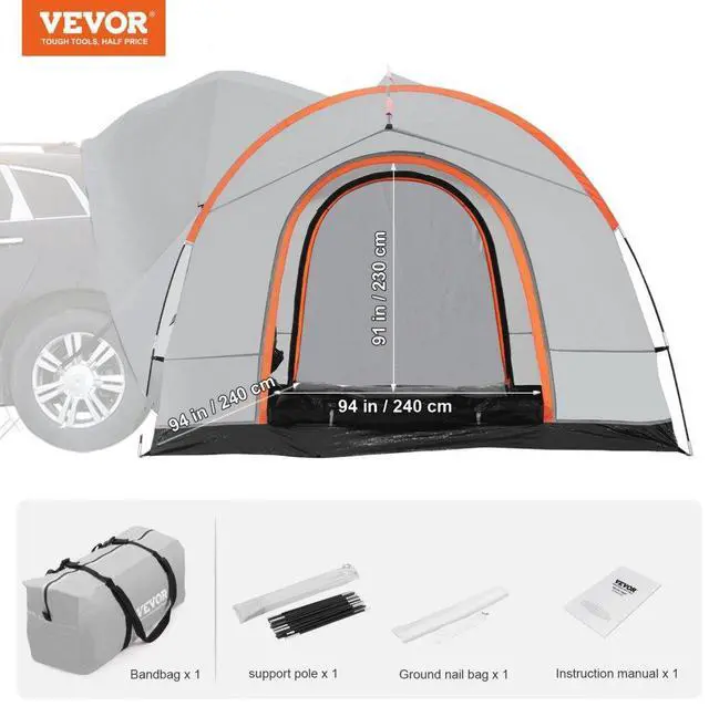 Alt view image 7 of 7 - VEVOR SUV Camping Tent, 8'-8' SUV Tent Attachment for Camping with Rain Layer and Carry Bag, PU2000mm Double Layer Truck Tent, Accommodate 6-8 Person, Rear Tent for Van Hatch Tailgate