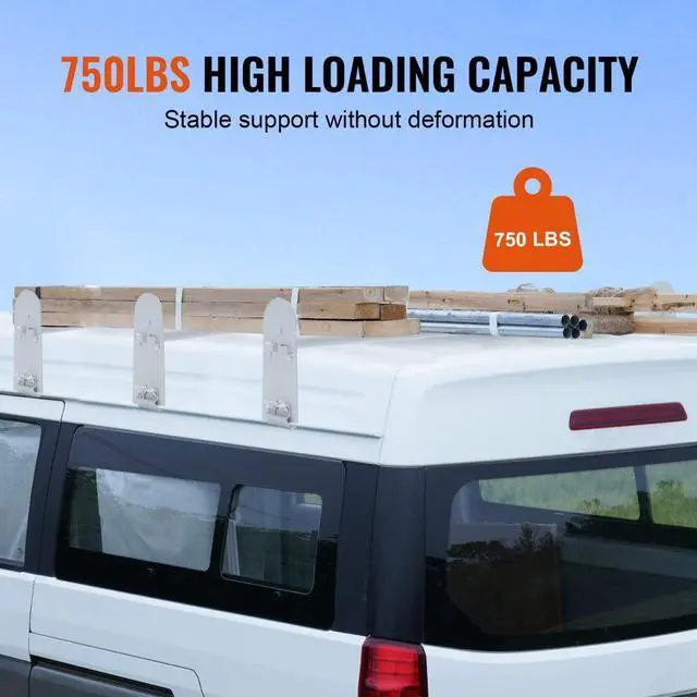 Alt view image 4 of 7 - VEVOR Van Roof Ladder Rack, 3 Bars Alloy Steel Roof Racks, 750 LBS Capacity Rain-Gutter Roof Rack, Adjustable Length 40.2" to 74.8", Van Ladder Rack Compatible with Chevrolet Express, GMC Savana, etc