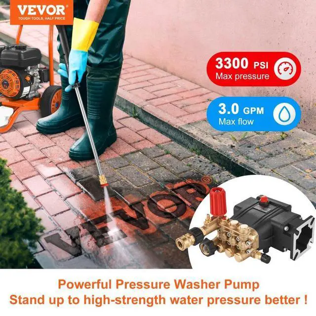 Alt view image 2 of 7 - VEVOR Pressure Washer Pump, 3/4" Shaft Horizontal Triplex Plunger, 3700 PSI, 2.5 GPM, Replacement Power Washer Pumps Kit, Parts Washer Pump, Compatible with Simpson MorFlex Models 40224, 40225, 40226