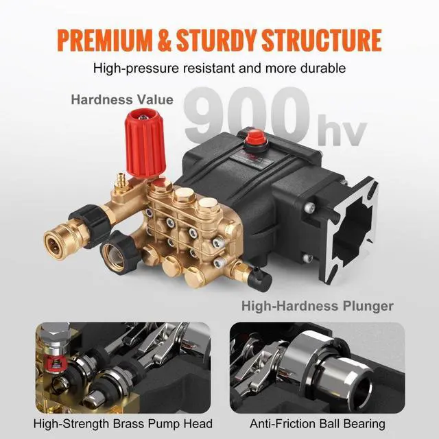 Alt view image 4 of 7 - VEVOR Pressure Washer Pump, 3/4" Shaft Horizontal Triplex Plunger, 3700 PSI, 2.5 GPM, Replacement Power Washer Pumps Kit, Parts Washer Pump, Compatible with Simpson MorFlex Models 40224, 40225, 40226