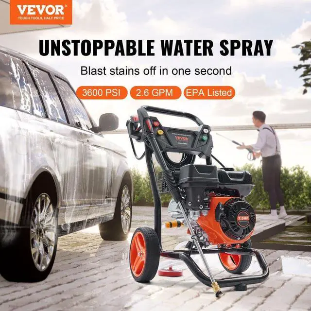 Alt view image 2 of 7 - VEVOR Gas Pressure Washer, 3600 PSI 2.6 GPM, Gas Powered Pressure Washer with Copper Pump, Spray Gun and Extension Wand, 5 Quick Connect Nozzles, for Cleaning Cars, Homes, Driveways, Patios