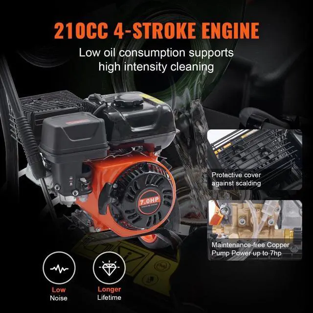 Alt view image 3 of 7 - VEVOR Gas Pressure Washer, 3600 PSI 2.6 GPM, Gas Powered Pressure Washer with Copper Pump, Spray Gun and Extension Wand, 5 Quick Connect Nozzles, for Cleaning Cars, Homes, Driveways, Patios