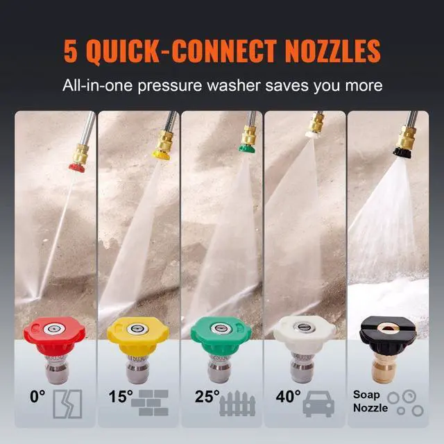 Alt view image 4 of 7 - VEVOR Gas Pressure Washer, 3400 PSI 2.6 GPM, Gas Powered Pressure Washer with Aluminum Pump, Spray Gun and Extension Wand, 5 Quick Connect Nozzles, for Cleaning Cars, Homes, Driveways, Patios