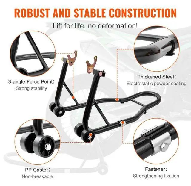 Alt view image 3 of 7 - VEVOR Motorcycle Rear Wheel Stand, with U + L Fork Swingarm Spool, 850 lbs Capacity Heavy Duty Rear Wheel Stand Motorcycle Lift Jack Stand, for Suzuki Yamaha Honda Kawasaki, Black