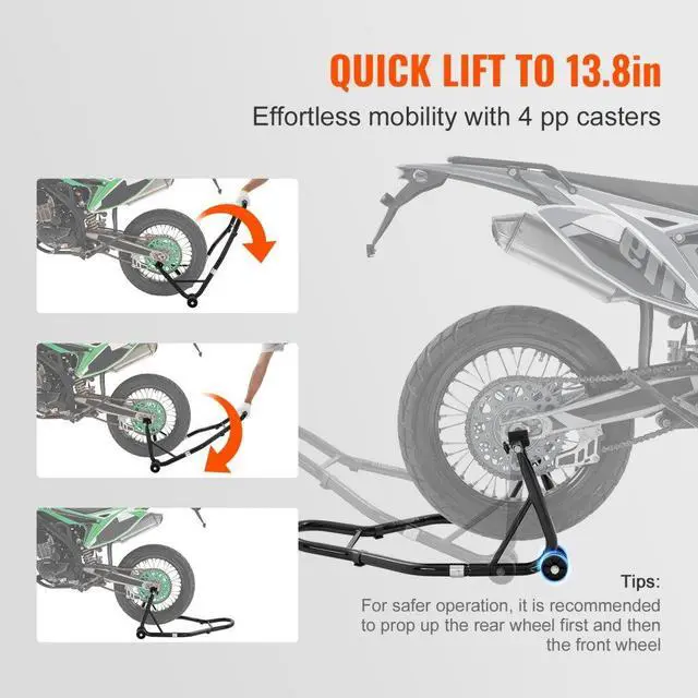 Alt view image 5 of 7 - VEVOR Motorcycle Rear Wheel Stand, with U + L Fork Swingarm Spool, 850 lbs Capacity Heavy Duty Rear Wheel Stand Motorcycle Lift Jack Stand, for Suzuki Yamaha Honda Kawasaki, Black