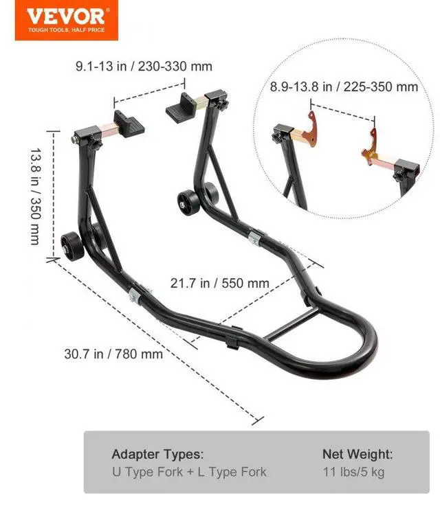 Alt view image 7 of 7 - VEVOR Motorcycle Rear Wheel Stand, with U + L Fork Swingarm Spool, 850 lbs Capacity Heavy Duty Rear Wheel Stand Motorcycle Lift Jack Stand, for Suzuki Yamaha Honda Kawasaki, Black