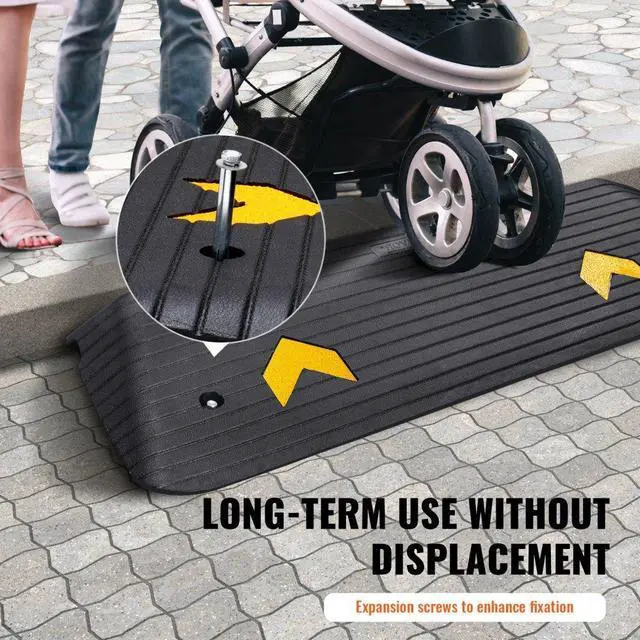 Alt view image 6 of 14 - VEVOR Rubber Threshold Ramp, 2" Rise Threshold Ramp Doorway, Recycled Rubber Power Threshold Ramp Rated 33069 lbs Load Capacity, Non-Slip Surface Rubber Solid Threshold Ramp for Wheelchair and Scooter