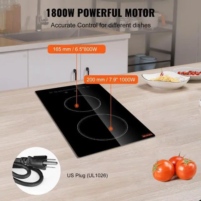 Alt view image 3 of 8 - VEVOR Built in Electric Stove Top, 12 inch 2 Burners, Glass Radiant Cooktop with Sensor Touch Control, Timer & Child Lock Included, 9 Power Levels for Simmer Steam Slow Cook Fry,110V with US Plug