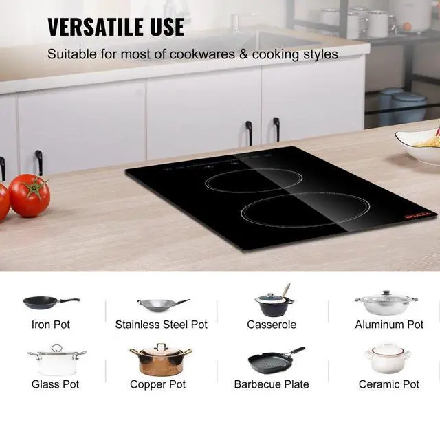 Alt view image 5 of 8 - VEVOR Built in Electric Stove Top, 12 inch 2 Burners, Glass Radiant Cooktop with Sensor Touch Control, Timer & Child Lock Included, 9 Power Levels for Simmer Steam Slow Cook Fry,110V with US Plug