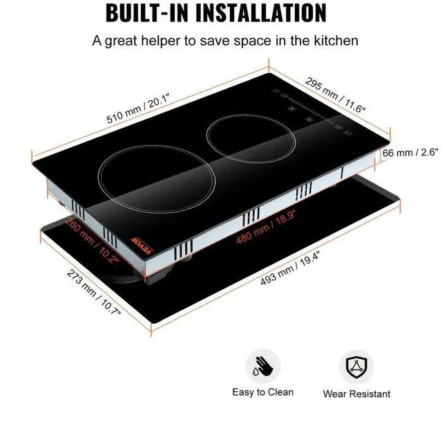Alt view image 7 of 8 - VEVOR Built in Electric Stove Top, 12 inch 2 Burners, Glass Radiant Cooktop with Sensor Touch Control, Timer & Child Lock Included, 9 Power Levels for Simmer Steam Slow Cook Fry,110V with US Plug