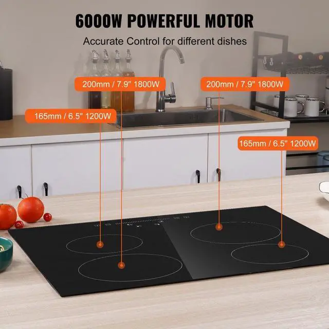 Alt view image 3 of 8 - vevor lt4-77 built in electric stove top glass radiant cooktop with touch control