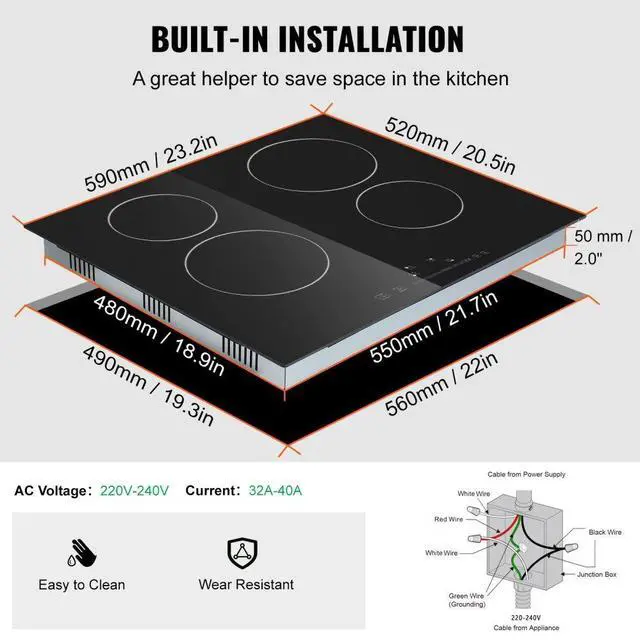 Alt view image 7 of 8 - vevor lt4-77 built in electric stove top glass radiant cooktop with touch control