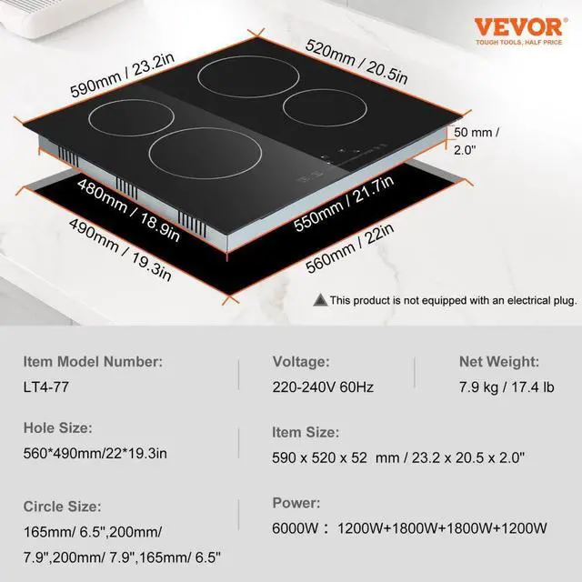 Alt view image 8 of 8 - vevor lt4-77 built in electric stove top glass radiant cooktop with touch control