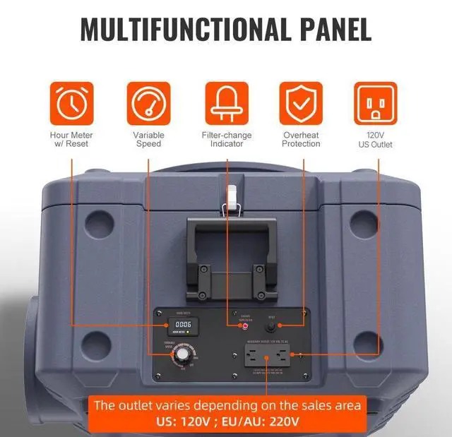 Alt view image 4 of 15 - VEVOR Air Scrubber with 3-Stage Filtration, Stackable Negative Air Machine 550 CFM, Air Cleaner with MERV10, Carbon, H13 HEPA, for Home, Industrial and Commercial Use