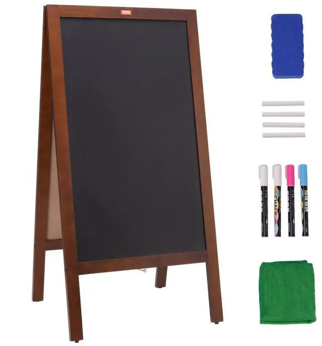 Main image of VEVOR A Frame Chalkboard Sign, Double-Sided Sidewalk Signs, Freestanding Vintage Wooden Chalk Board with Chalks & Magnetic Eraser, Rustic Brown Outdoor Sandwich Board, 20"x40", Kitchen Home Wedding