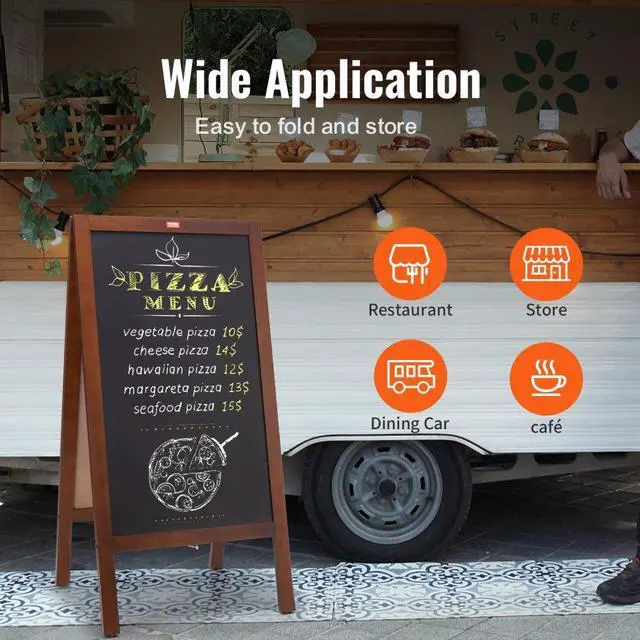 Alt view image 6 of 14 - VEVOR A Frame Chalkboard Sign, Double-Sided Sidewalk Signs, Freestanding Vintage Wooden Chalk Board with Chalks & Magnetic Eraser, Rustic Brown Outdoor Sandwich Board, 20"x40", Kitchen Home Wedding