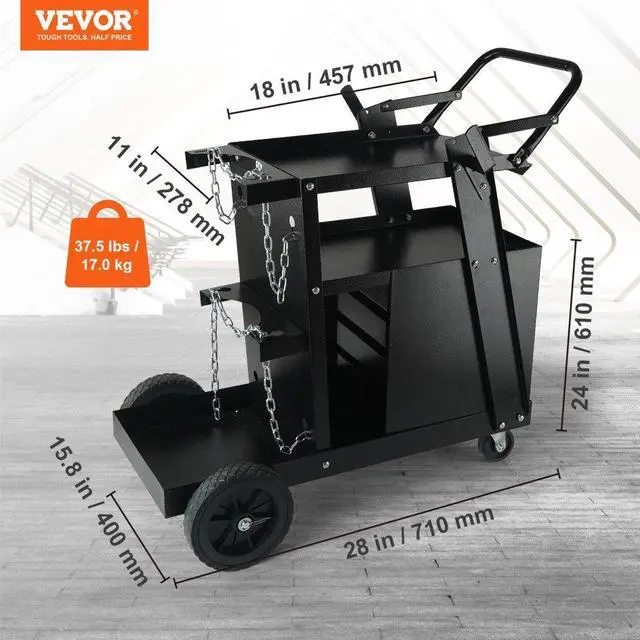 Alt view image 2 of 14 - VEVOR Welding Cart, 2-Tier 4 Drawers Welder Cart with 265 LBS Weight Capacity, 360° Swivel Wheels, Tank Storage Safety Chains, Heavy Duty Rolling MIG Welder Cart for Mig Welder and Plasma Cutter