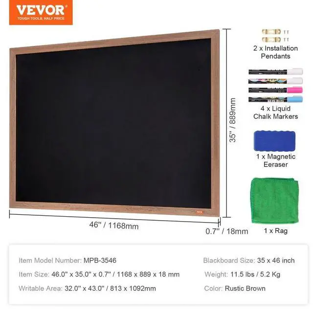 Alt view image 7 of 7 - VEVOR Magnetic Chalk Board, Hanging Message Signs with Chalks & Eraser, Vintage Wooden Chalkboard Sign, Rustic Brown Framed Calendar and Bulletin Combo Boards, 35"x46", Kitchen, Home Decor, Wedding