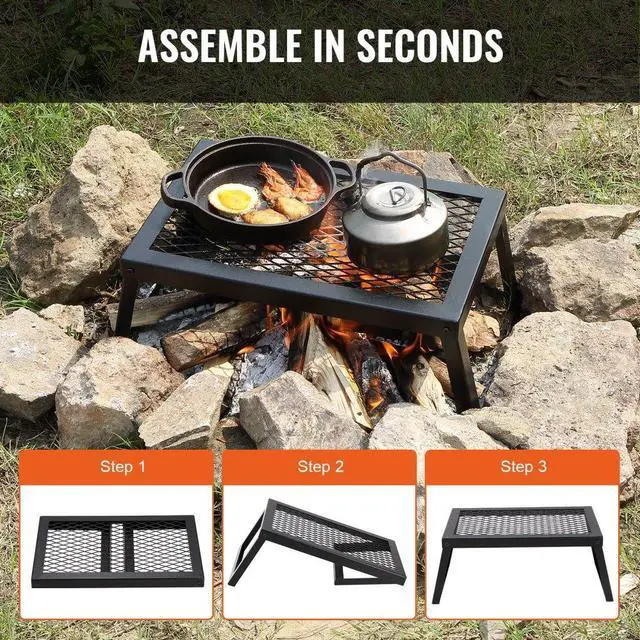 Alt view image 6 of 7 - VEVOR Folding Campfire Grill, Heavy Duty Steel Mesh Grate, 18" Portable Camping Grates Over Fire Pit, Camp Fire Cooking Equipment with Legs Carrying Bag, Grilling Rack for Outdoor Open Flame Cooking