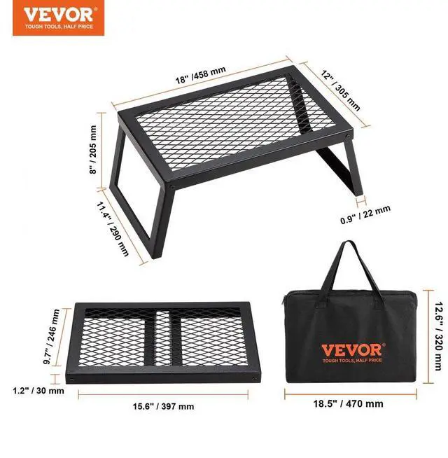 Alt view image 7 of 7 - VEVOR Folding Campfire Grill, Heavy Duty Steel Mesh Grate, 18" Portable Camping Grates Over Fire Pit, Camp Fire Cooking Equipment with Legs Carrying Bag, Grilling Rack for Outdoor Open Flame Cooking