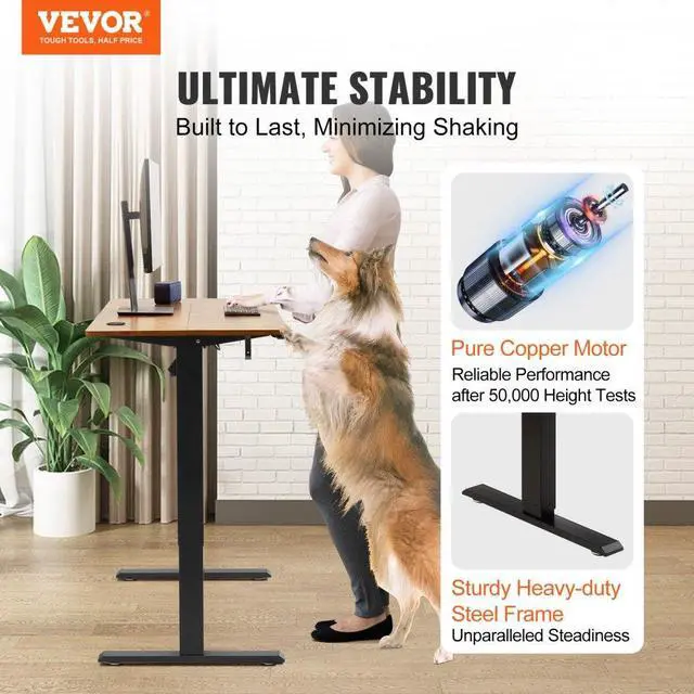 Alt view image 2 of 7 - VEVOR Height Adjustable Desk, 47.2 x 23.6 in1.2m*0.6m, 3-Key Modes Electric Standing Desk, Whole Piece Desk Board, Sturdy Dual Metal Frame, Max. Loading 180 LBS Computer Sit Stand up Desk, for Home
