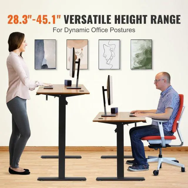 Alt view image 3 of 7 - VEVOR Height Adjustable Desk, 47.2 x 23.6 in1.2m*0.6m, 3-Key Modes Electric Standing Desk, Whole Piece Desk Board, Sturdy Dual Metal Frame, Max. Loading 180 LBS Computer Sit Stand up Desk, for Home