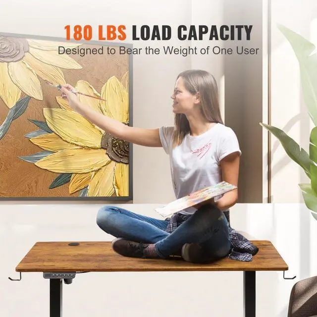 Alt view image 4 of 7 - VEVOR Height Adjustable Desk, 47.2 x 23.6 in1.2m*0.6m, 3-Key Modes Electric Standing Desk, Whole Piece Desk Board, Sturdy Dual Metal Frame, Max. Loading 180 LBS Computer Sit Stand up Desk, for Home