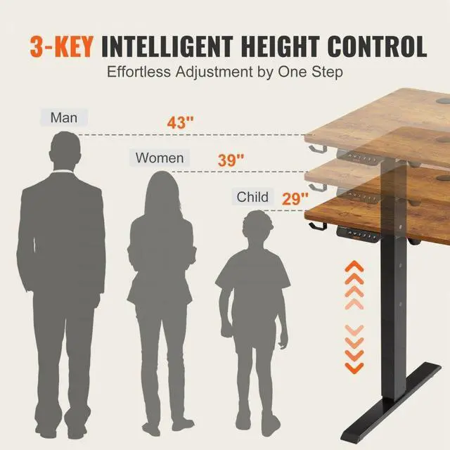 Alt view image 5 of 7 - VEVOR Height Adjustable Desk, 47.2 x 23.6 in1.2m*0.6m, 3-Key Modes Electric Standing Desk, Whole Piece Desk Board, Sturdy Dual Metal Frame, Max. Loading 180 LBS Computer Sit Stand up Desk, for Home