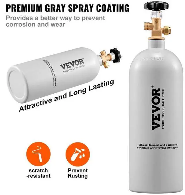 Alt view image 3 of 14 - VEVOR 5 Lbs CO2 Tank Aluminum Gas Cylinder, Brand New CO2 Cylinder with Gray Spray Coating, CO2 Tank with CGA320 Valve, For Draft Soda Beer