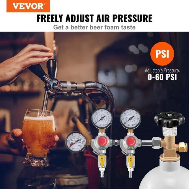 Alt view image 2 of 14 - VEVOR Triple Gauge Regulator, CO2 Regulator Gauge with 0-60PSI, Heavy Duty CO2 Gauge Gas System, Draft Beer Regulator with Check Valve, Adjustable Pressure Regulator for Draft Beer Homebrew, CGA320