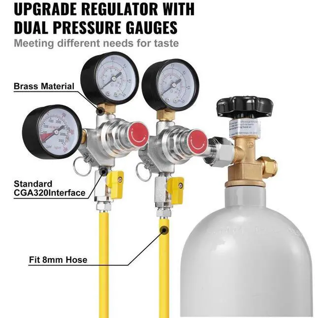 Alt view image 5 of 14 - VEVOR Triple Gauge Regulator, CO2 Regulator Gauge with 0-60PSI, Heavy Duty CO2 Gauge Gas System, Draft Beer Regulator with Check Valve, Adjustable Pressure Regulator for Draft Beer Homebrew, CGA320