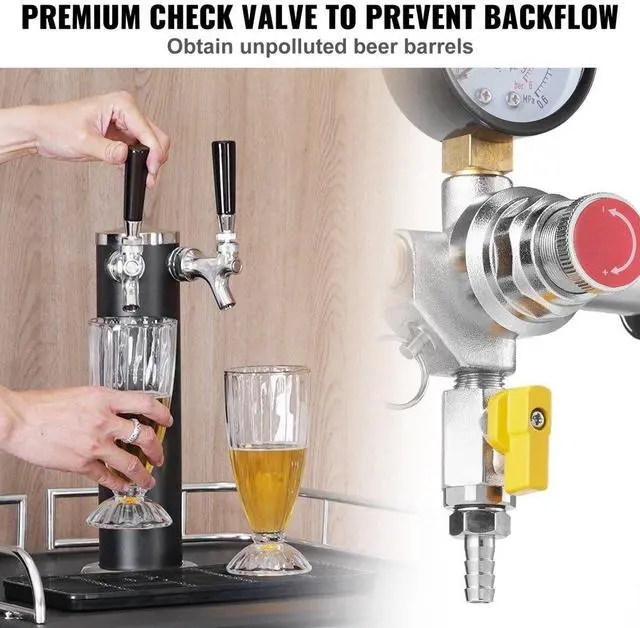 Alt view image 6 of 14 - VEVOR Triple Gauge Regulator, CO2 Regulator Gauge with 0-60PSI, Heavy Duty CO2 Gauge Gas System, Draft Beer Regulator with Check Valve, Adjustable Pressure Regulator for Draft Beer Homebrew, CGA320