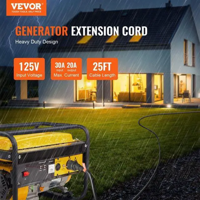 Alt view image 2 of 7 - VEVOR 30-Amp Generator Extension Cord, 25 Feet, 125V 3750W Heavy Duty Generator Outdoor Power Cord, NEMA L14-30P / Four NEMA 5-20R STJW Flexible Power Cable with Twist Lock Connectors, for Generators