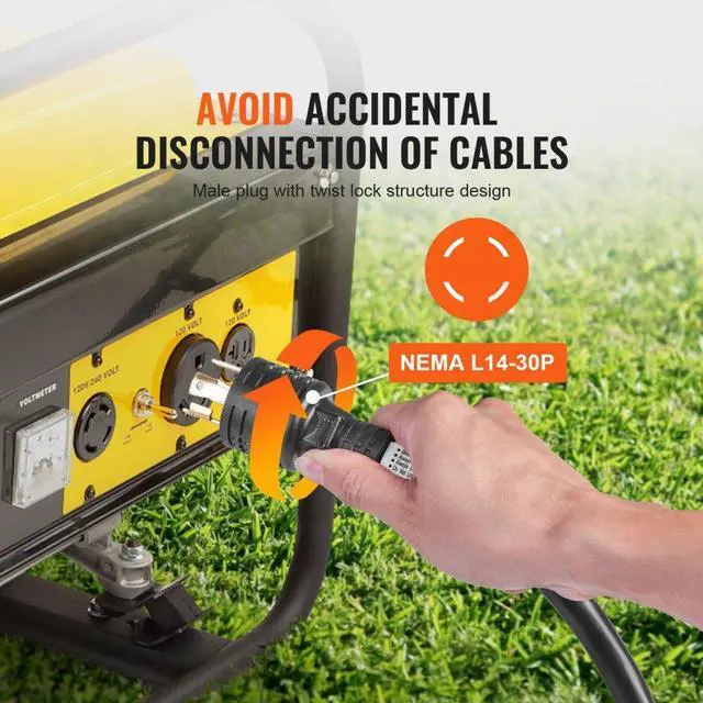 Alt view image 4 of 7 - VEVOR 30-Amp Generator Extension Cord, 25 Feet, 125V 3750W Heavy Duty Generator Outdoor Power Cord, NEMA L14-30P / Four NEMA 5-20R STJW Flexible Power Cable with Twist Lock Connectors, for Generators