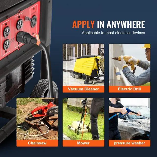 Alt view image 7 of 7 - VEVOR 30-Amp Generator Extension Cord, 25 Feet, 125V 3750W Heavy Duty Generator Outdoor Power Cord, NEMA L14-30P / Four NEMA 5-20R STJW Flexible Power Cable with Twist Lock Connectors, for Generators