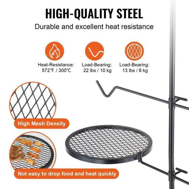Alt view image 3 of 7 - VEVOR Swivel Campfire Grill, Fire Pit Grill Grate over Fire Pits, Heavy Duty Steel Grill Grates, 360° Adjustable Open Fire Outdoor Cooking Equipment, Portable Camp Fire Racks for Camping Outdoor BBQ