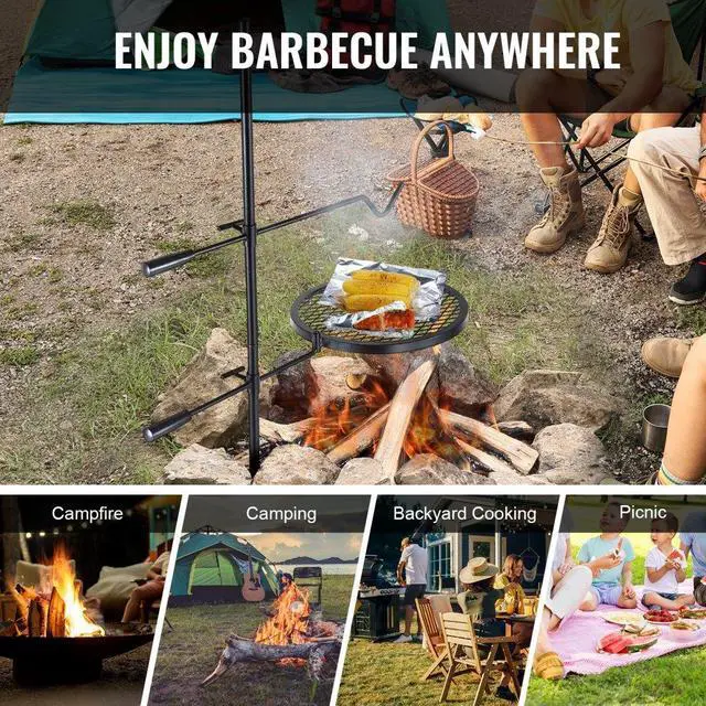Alt view image 6 of 7 - VEVOR Swivel Campfire Grill, Fire Pit Grill Grate over Fire Pits, Heavy Duty Steel Grill Grates, 360° Adjustable Open Fire Outdoor Cooking Equipment, Portable Camp Fire Racks for Camping Outdoor BBQ