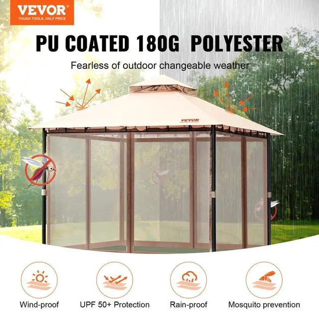 Alt view image 2 of 7 - VEVOR Patio Gazebo for 6-8 Person, 10 x 10 FT Backyard Gazebo, with Mosquito Netting, Metal Frame, and PU Coated 180G Polyester, Outdoor Canopy Shelter for Patio, Backyard, Lawn, Garden, Deck