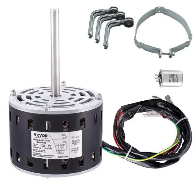 Main image of VEVOR 1/3HP Furnace Blower Motor, 110/120V 4.4Amps, 1075RPM 4 Speeds, CW/CCW Rotation, 48 Frame 5.2" Shaft Length, 5F/370V Capacitor + 11" Hold Hoop