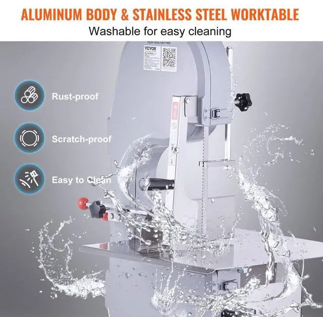 Alt view image 5 of 14 - VEVOR Commercial Electric Meat Bandsaw, 1500W Stainless Steel Countertop Bone Sawing Machine, Workbeach 19.3" x 15", 0.16-7.9 Inch Cutting Thickness, Frozen Meat Cutter with 6 Blades for Rib Pork Beef