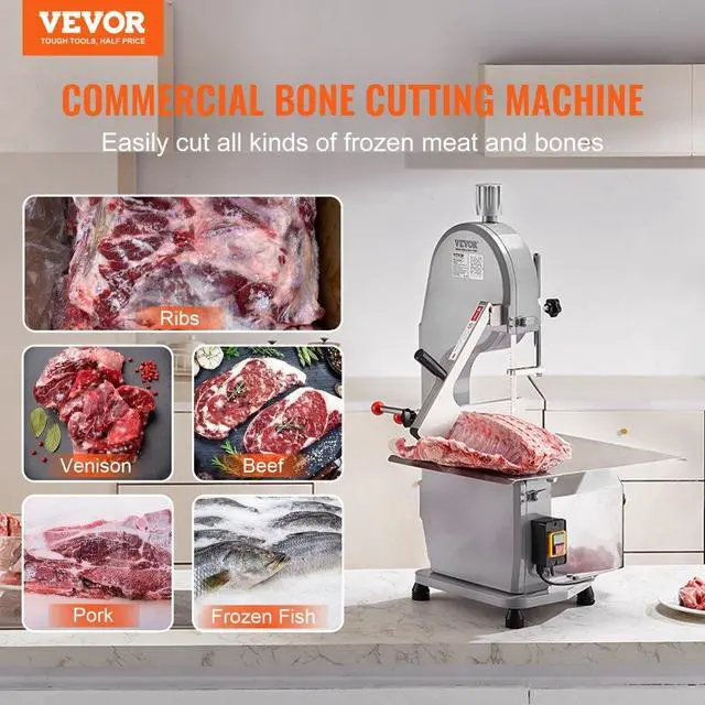 Alt view image 2 of 14 - VEVOR Commercial Electric Meat Bandsaw, 1100W Stainless Steel Countertop Bone Sawing Machine, Workbeach 19.3" x 15", 0.16-7.9 Inch Cutting Thickness, Frozen Meat Cutter with 6 Blades for Rib Pork Beef