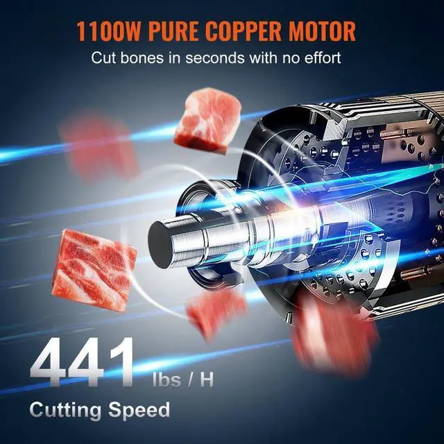 Alt view image 3 of 14 - VEVOR Commercial Electric Meat Bandsaw, 1100W Stainless Steel Countertop Bone Sawing Machine, Workbeach 19.3" x 15", 0.16-7.9 Inch Cutting Thickness, Frozen Meat Cutter with 6 Blades for Rib Pork Beef