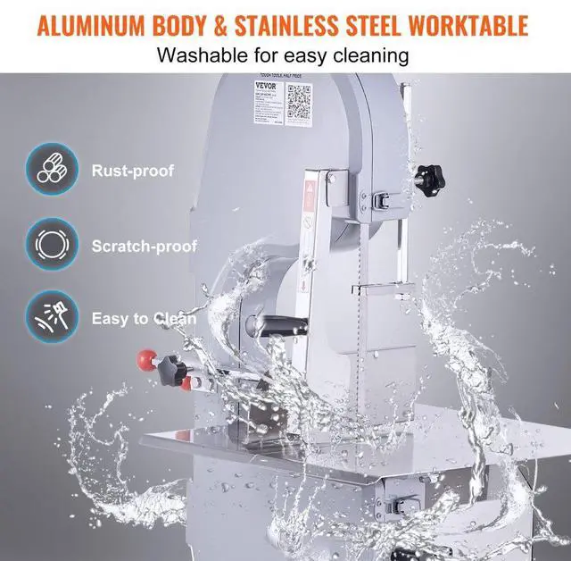 Alt view image 5 of 14 - VEVOR Commercial Electric Meat Bandsaw, 1100W Stainless Steel Countertop Bone Sawing Machine, Workbeach 19.3" x 15", 0.16-7.9 Inch Cutting Thickness, Frozen Meat Cutter with 6 Blades for Rib Pork Beef
