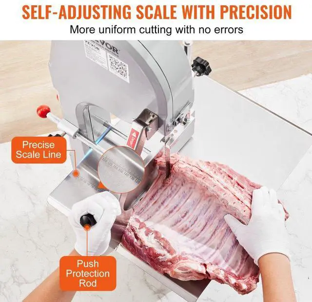 Alt view image 4 of 14 - VEVOR Commercial Electric Meat Bandsaw, 1500W Stainless Steel Countertop Bone Sawing Machine, Workbeach 19.3" x 15", 0.16-7.9 Inch Cutting Thickness, Frozen Meat Cutter with 6 Blades for Rib Pork Beef